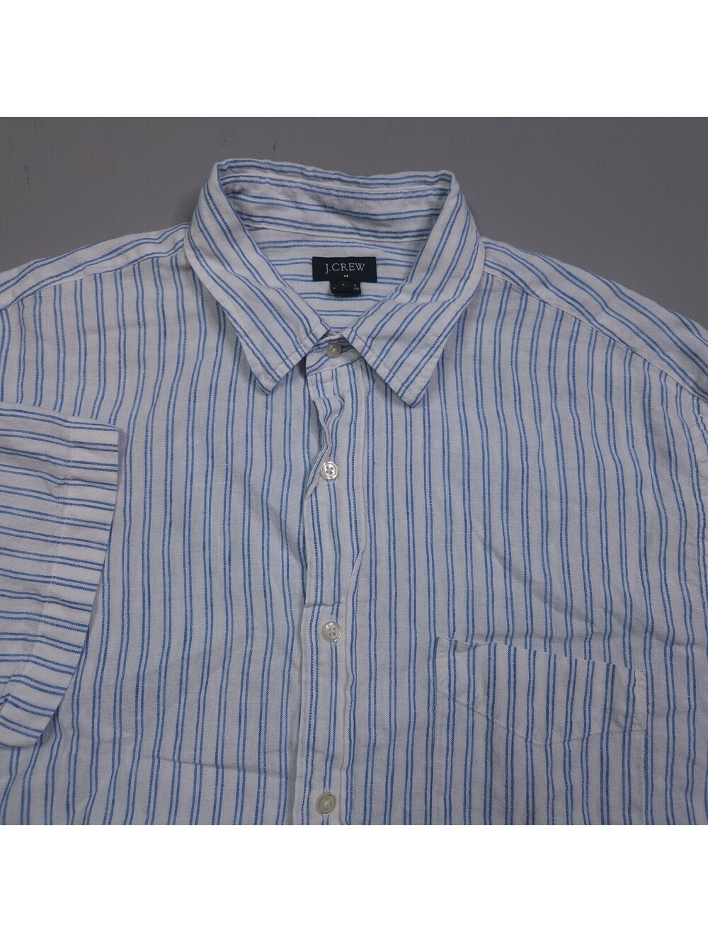 J. Crew 100% Linen Short Sleeve Button Up Shirt Striped Beach L
